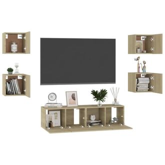 Berkfield Home Sturdy 6 Piece TV Cabinet Set Sonoma Oak Engineered Wood in Light Brown