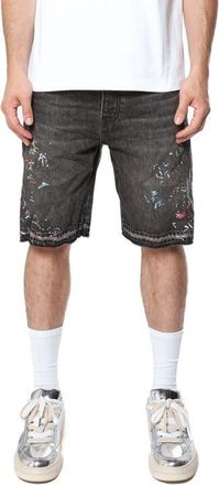 Purple Embroidered Splatter Relaxed Denim Shorts in Black at Nordstrom, Size 29