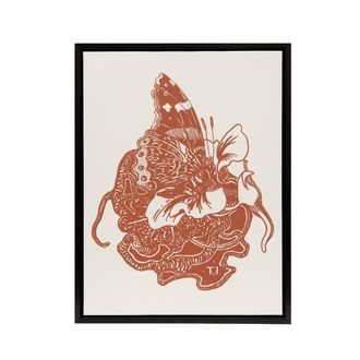 Artery8 Butterfly on Nasturtium Flower Framed Canvas Wall Art Print van Hoytema in Red | Size: W24 x H32