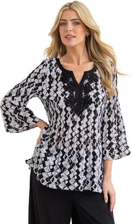 Klass Printed Pleat Cornelli Trim Top - Black/White - 14