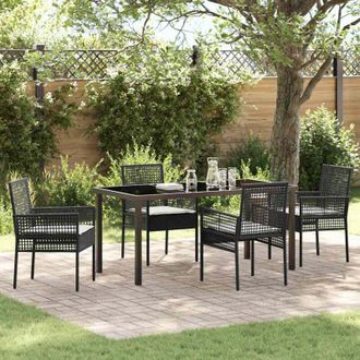 vidaXL Vidaxl - Conjunto De Comedor De Jard&iacute;n Con Coj&iacute;n 5 Pcs Negro Polirat&aacute;n