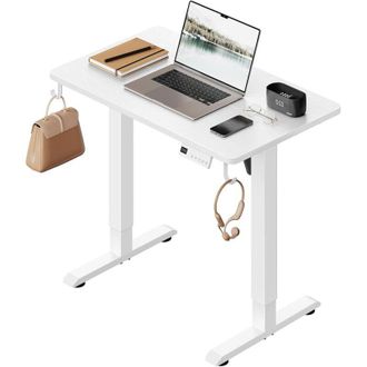 Woltu Scrivania Elettrica Regolabile Altezza 80x48x72-118 cm Bianco con 3 Memorie e 2 Ganci