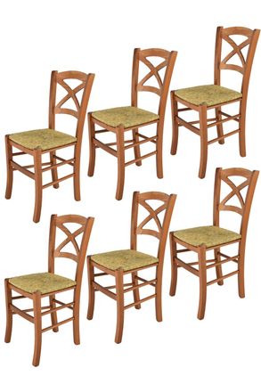 Tommychairs Tommychairs 6 Sillas Cross En Haya Color Cerezo Y Asiento En Paja