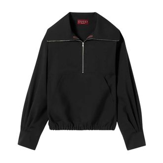 Gucci Hoodies & sweatvesten, Dames, Zwart, M, Katoen, Zip-through sweatshirt met logo-borduring