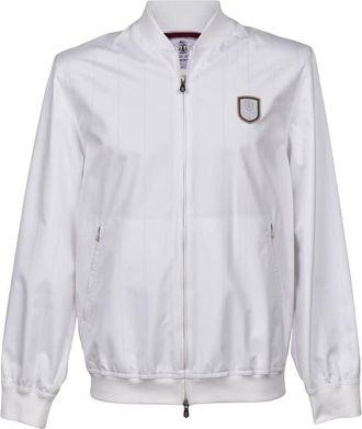 Brunello Cucinelli White Athletic Baseball Style Windbreaker, Size Medium