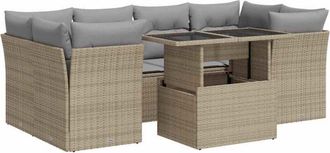 vidaXL Vidaxl - Set Sof&aacute;s De Jard&iacute;n 7 Piezas Y Cojines Rat&aacute;n Sint&eacute;tico Beige