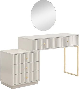 Vente-Unique Mobile Trucco Con Specchio - 5 Cassetti - Beige E Dorato - Perolia