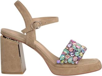 Alma En Pena Front Rhinestone Sandal - Dames - Sandalen met hakken - Beige - 40 EU - Leer - Schoenen