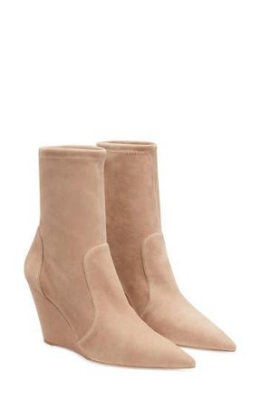 Stuart Weitzman Stuart Wedge 85 Pointed Toe Sock Bootie in Cashmere at Nordstrom Rack, Size 5.5