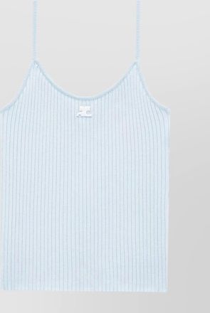 Courr&egrave;ges ribbed-knit logo-patch scoop-neck tank top