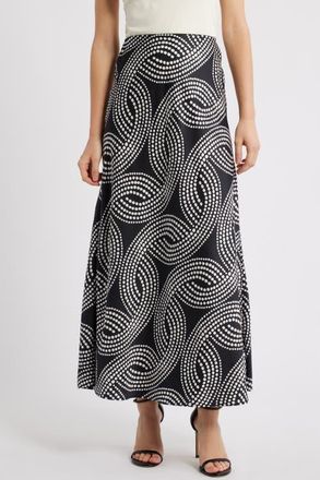Anne Klein Bias Cut Pull-On Midi Skirt in Anne Black/White Dove at Nordstrom, Size X-Large