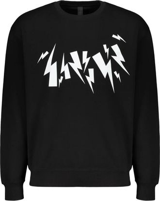 Neil Barrett Crazy Bolts Popover Hoody - Heren - Sweatshirts - Zwart - S - Katoen - Hoodies & sweatvesten