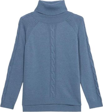 Oltre Kabelgebreide coltrui - Dames - Coltruien - Blauw - M - Wol - Truien & Vesten