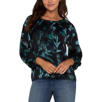 Liverpool L.A. Top Womens Green Tropical Long Sleeve Blouse FROG540