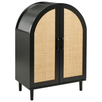 Beliani Zapatero De 4 Estantes De Mdf Con Frentes De Rat&aacute;n Para 16 Pares De Zapatos Almacenaje Entrada Estilo Boho Negro Bicheno