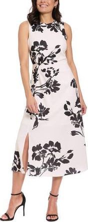 London Times Sleeveless Crepe Midi A-Line Dress in Cream/Black at Nordstrom Rack, Size 10