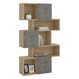 Dmora Dmora - Estante Para Libros Flavie, Estante De Oficina, Porta Libros M&oacute;vil, Biblioteca, 96x32 H166 Cm, Roble Y Cemento