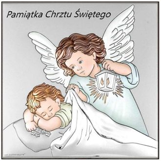 OEM Cuadro En Plata, Recuerdo De Bautismo, Con &Aacute;ngel, Coloreado + Grabado 6733-c 8 X 8 Cm