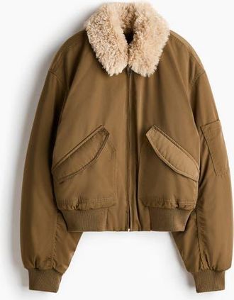 H&M Collared Bomber Jacket in Khaki Green at Nordstrom, Size Xx-Large