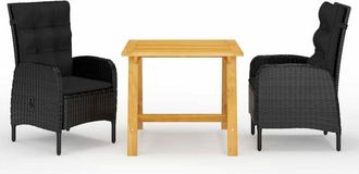 vidaXL Juego De Comedor De Jard&iacute;n De 3 Piezas Negro Vidaxl