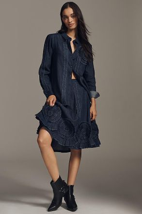 Pilcro Long-Sleeve Rosette Denim Buttondown Shirt