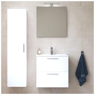 Vitra Set Mia Juego De Muebles 59x61x39,5cm Con Espejo, Lavabo, Iluminaci&oacute;n Led + Armario 145x35x35cm, Blanco Alto Brillo