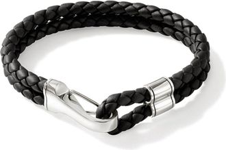 John Hardy sterling silver and leather bracelet - men - Sterling Silver/Leather - M - Black