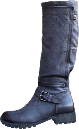 Generic Womens Knee High Boots Waterproof Comfortable Biker Booties Stretch Stylish Casaul Low Chunky Heel Vintage Classic Side Zipper Riding Boots Outdoor Wa