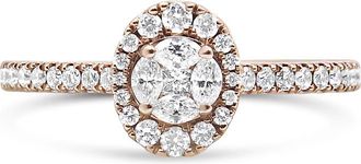 House of Brilliance 18K Rose Gold 1/2 Cttw Composite Marquise Composite Diamond Oval Shaped Halo Engagement Ring (F-G Color, VS1-VS2 Clarity) - Ring Size 7