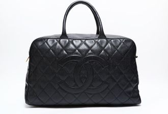 Chanel Matelasse Black Grained Calfskin Boston Bag (Pre-Owned)
