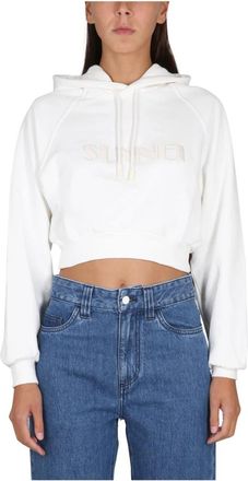 Sunnei Geborduurde Logo Cropped Hoodie - Dames - Hoodies - Beige - L - Katoen - Hoodies & sweatvesten