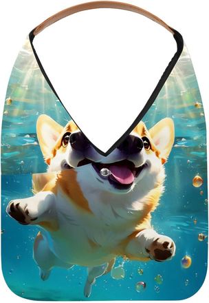 Generic Lovely Corgi Swims Underwater Reusable Lightweight Grocery Bags - Foldable Into Compact Pouch, Washable & Sturdy, Multipurpose for Shopping and Travel