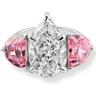 Pompeii3 Certified 15.40Ct Pear Shape Diamond Pink Topaz Engagement Ring Gold Lab Grown Size: 7
