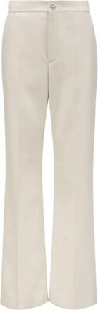 Moncler Wollen Gabardine Broek - Dames - Wijde Broeken - Wit - S - Wol - Broeken