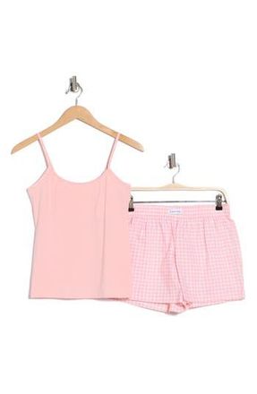 Calvin Klein Camisole Short Pajamas in Ck Gingham Powder Pink, White at Nordstrom Rack, Size X-Large