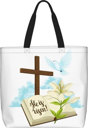 Generic Women Handbag Easter He Is Risen Women Tote Bag Folding Retro Shopping Bags, For Gym, Christmas, Daily, Work, Swim