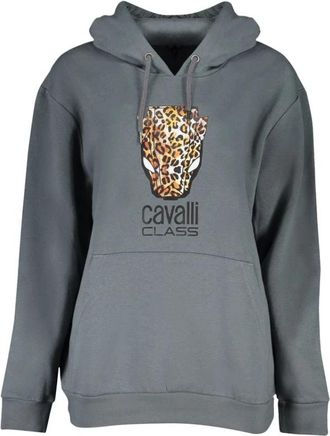 Cavalli Elegant Grijs Hoodie Fleece Sweater - Dames - Hoodies - Grijs - XL - Katoen - Hoodies & sweatvesten