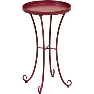 Beliani Mesa Auxiliar De Jard&iacute;n Redonda De Metal 40 Cm Estilo Vintage Para Exterior Borgo&ntilde;a Cavinia