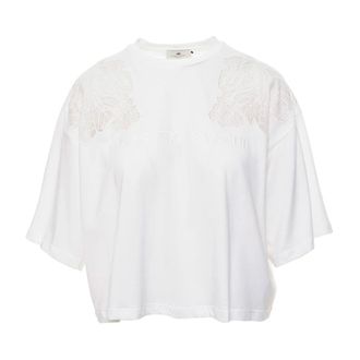 Elisabetta Franchi T-Shirts, female, White, Size: L Boxy Cut Jersey T-Shirt
