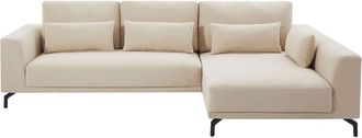 VENTE-UNIQUE.COM Sof&aacute; rinconera poli&eacute;ster 5 plazas beige 280x172cm