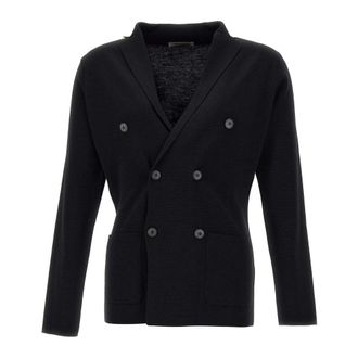 FILIPPO DE LAURENTIIS Cardigans, male, Black, Size: 2XL Merino Wool Black Jacket Double-Breasted