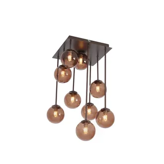 QAZQA Qazqa - Dise&ntilde;o L&aacute;mpara De Techo De Dise&ntilde;o Bronce Con Cristal Bronce 9 Luces - Athens Acero /vidrio Cuadrada /esfera Adecuado Para Led Max. 9 X 8 Watt