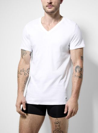 Calvin Klein Mens White pure cotton V-neck undershirts 3-pack