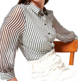 DeSoto Pia Classic Stripe Blouse In Black Multi