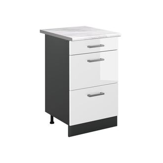 Vicco Mueble Bajo De Cocina R-line, Blanco Alto Brillo/antracita, 50 Cm Encimera M&aacute;rmol, Vicco