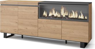 Skraut Home Skraut Home - Aparadores Para Sal&oacute;n, Gran Capacidad De Almacenaje, 210, 4 Puertas, Chimenea El&eacute;ctrica Xxl, Dise&ntilde;o Industrial, Estilo Moderno, Roble