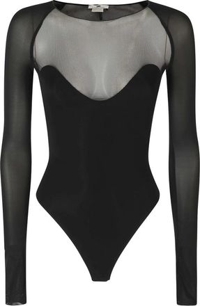 Elisabetta Franchi Body van stretch jersey en tule - Dames - Bodies - Zwart - M - Tule - Tops