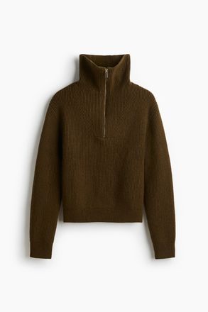 H&M Gerippter Pullover mit Kurzreissverschluss - Dunkles Khakigr&uuml;n