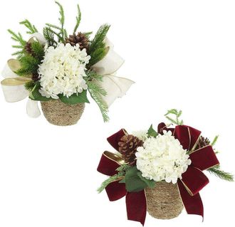 Creative Displays Inc. Set Of 2 Christmas Holiday Arrangements With Hydrangeas & Bows