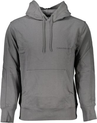 Calvin Klein Grijze hoodie met centrale zak en logoprint - Heren - Hoodies - Grijs - XL - Katoen - Hoodies & sweatvesten